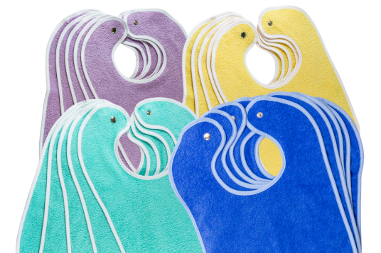 Kinder-Lätzchen (30 x 50 cm) mit Druckknopf goldgelb, blau, mint, flieder