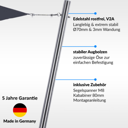 Preview: Sonnensegelmast Edelstahl, mit fester Öse