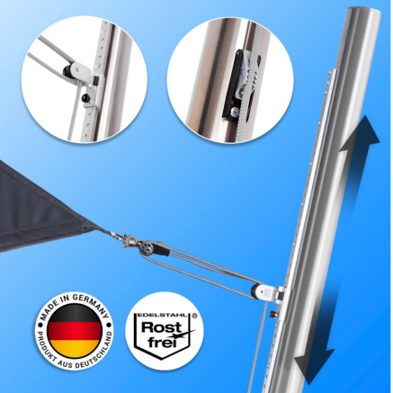 Sonnensegelmast Edelstahl, höhenverstellbar