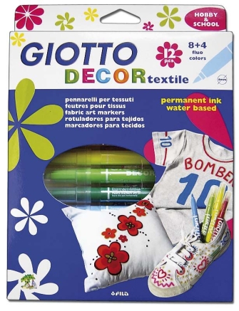 GIOTTO Textil-Faserstifte, 12er Set (8 + 4 Neonfarben)