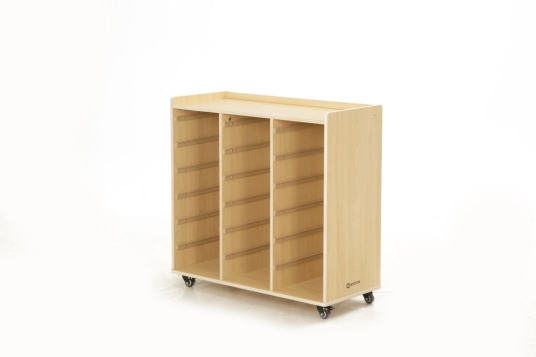 Mobiles Regal mit 3 Reihen, 12 kleine und 3 große Boxen