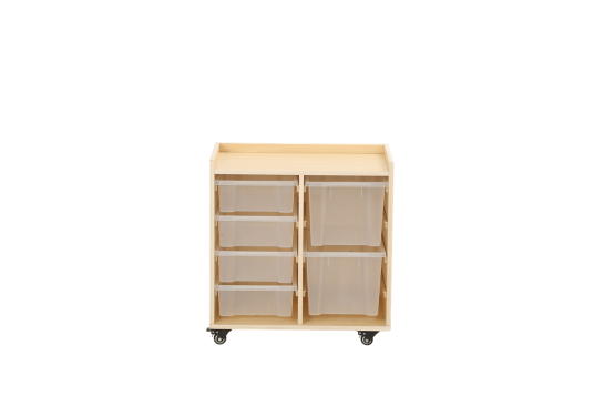 Mobiles Regal mit 2 Reihen, 4 kleine und 2 große Boxen