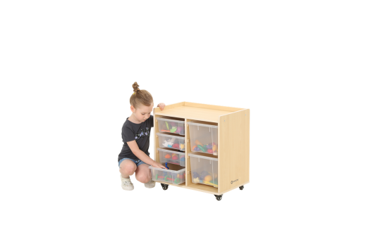 Mobiles Regal mit 2 Reihen, 4 kleine und 2 große Boxen