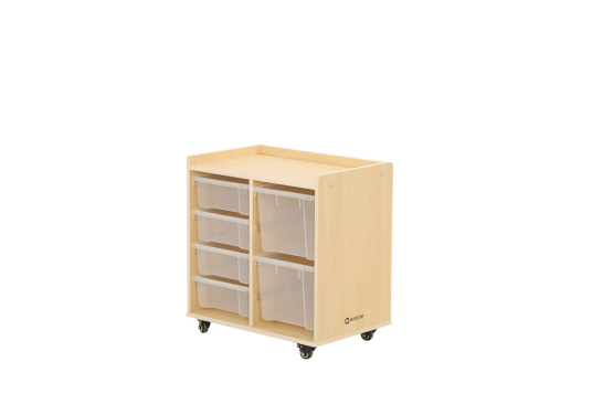 Mobiles Regal mit 2 Reihen, 4 kleine und 2 große Boxen