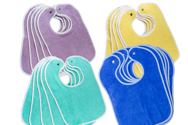 Kinder-Lätzchen (30x35 cm) mit Druckknopf goldgelb, blau, mint, flieder