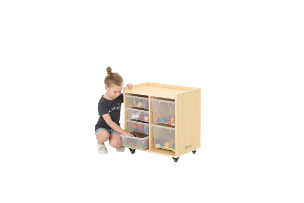 Mobiles Regal mit 2 Reihen, 4 kleine und 2 große Boxen
