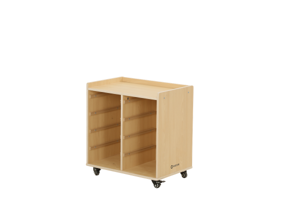Mobiles Regal mit 2 Reihen, 4 kleine und 2 große Boxen