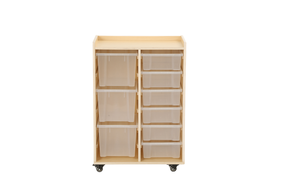 Mobiles Regal mit 2 Reihen, 6 kleine und 3 große Boxen