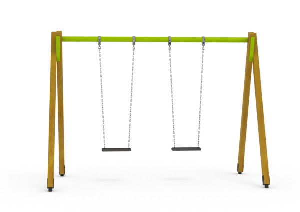 Doppelschaukel mit Holzpfosten